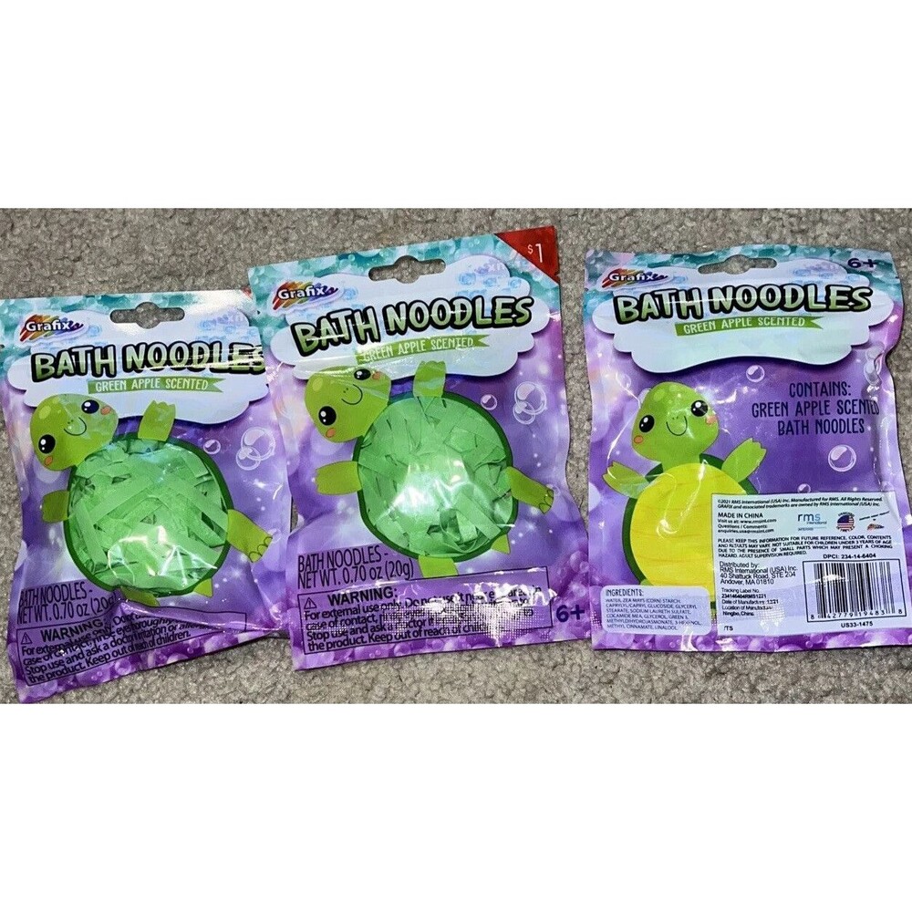 Grafix Bath Noodles Scented Soap Strip Bath Toy Set lot Bundle 3 Green Apple New